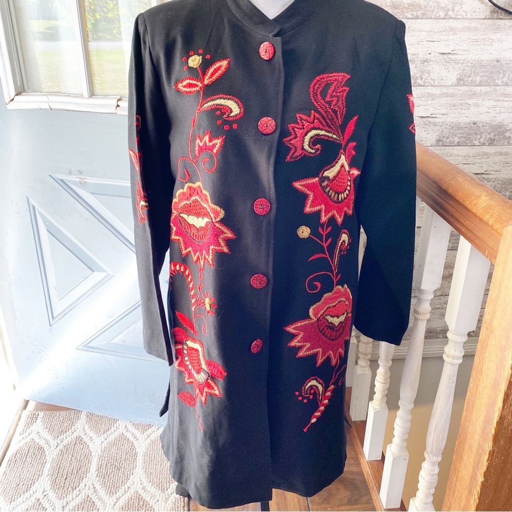 Indigo Blue embroidery appliques floral boho new 2 pc Jacket L